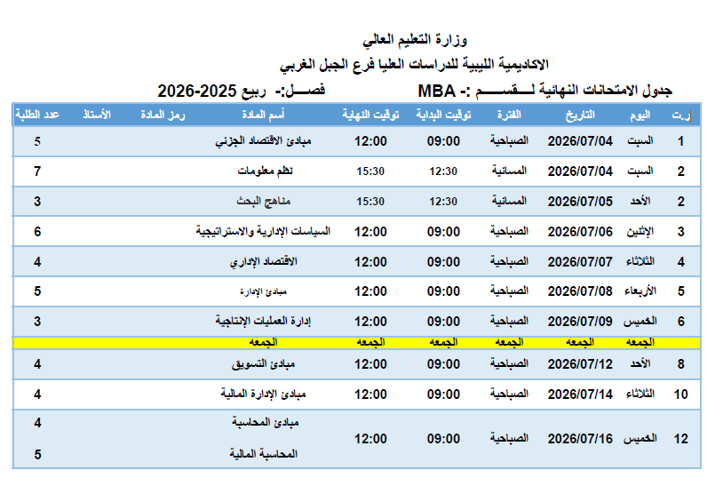 االامتحان النهئي
